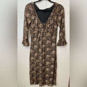 Wet Seal Floral Mesh Midi Dress Size M – Vintage Y2K Style with Ruffle Sleeves